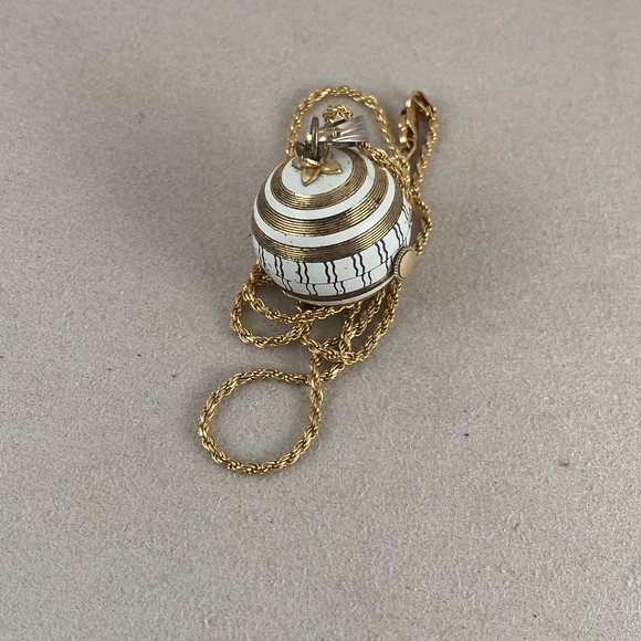 Vintage White Enamel over Gold Tone Caravelle 7 Jewel Orb or Pendant Watch - Picture 5 of 7